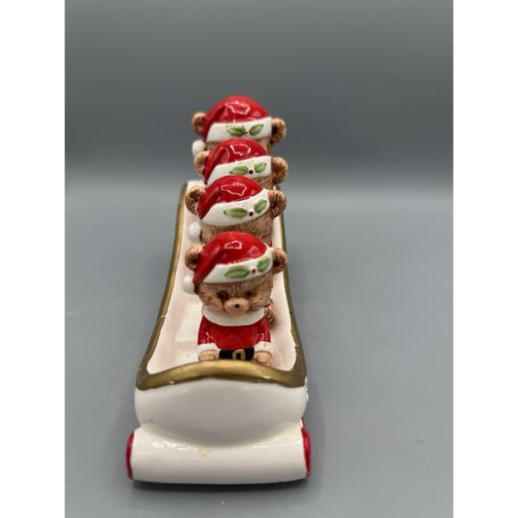 Ceramic Santa Bear Sleigh Set Christmas Centerpiece 5 Pc — Read Cracks on One - Picture 1 of 12